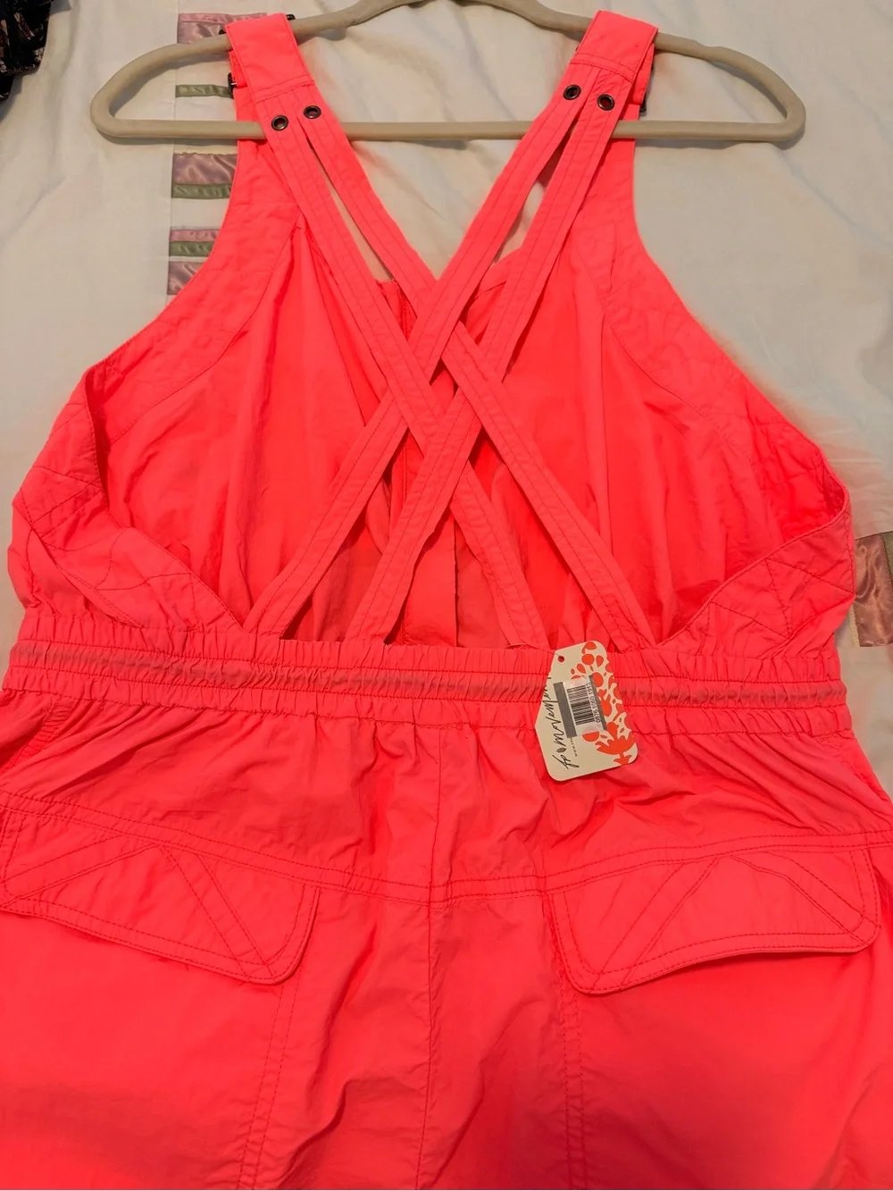 Free People Coral Neon/ orange Lightweight Utility Jumpsuit